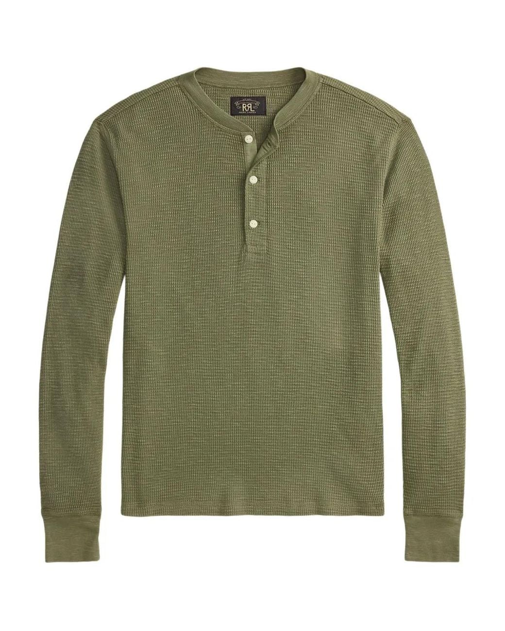 RRL Green Henley-Neck Knitted T-Shirt for men