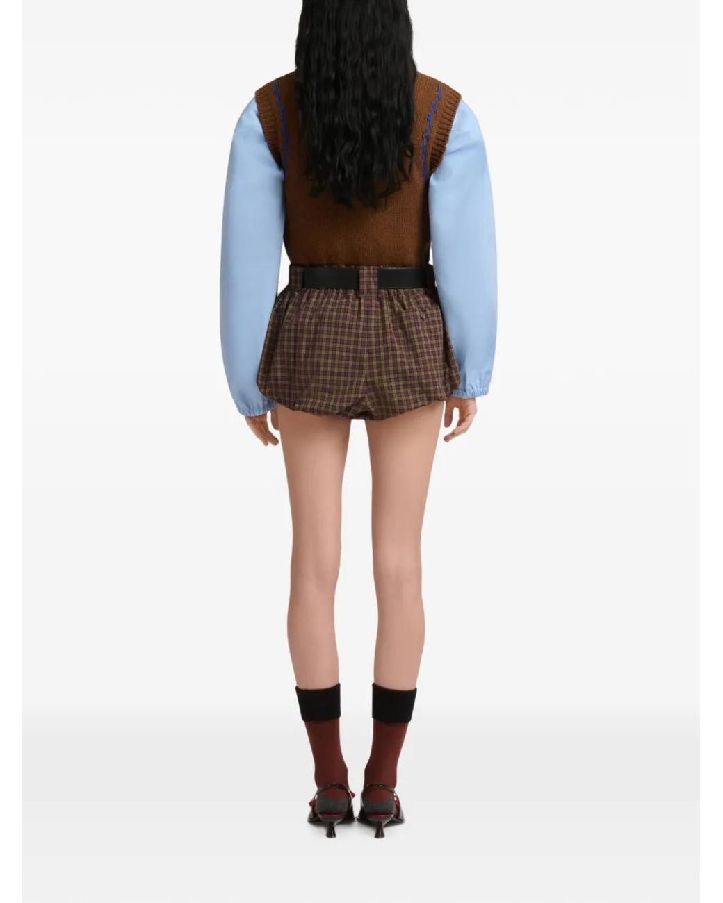 Marni Brown Poplin-Bloomers With Checked Pattern