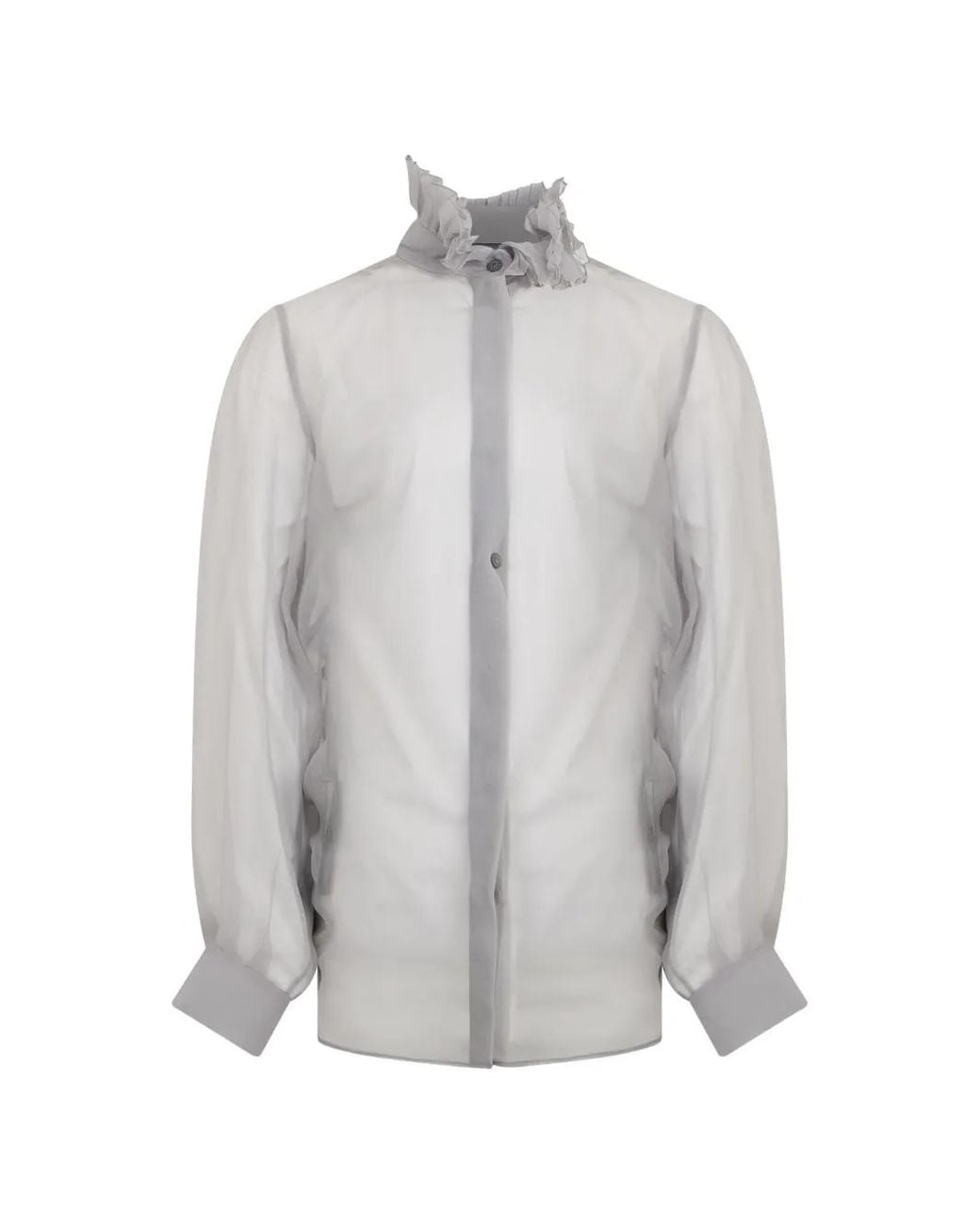 Alberta Ferretti Gray Ruffled-Collar Silk Shirt