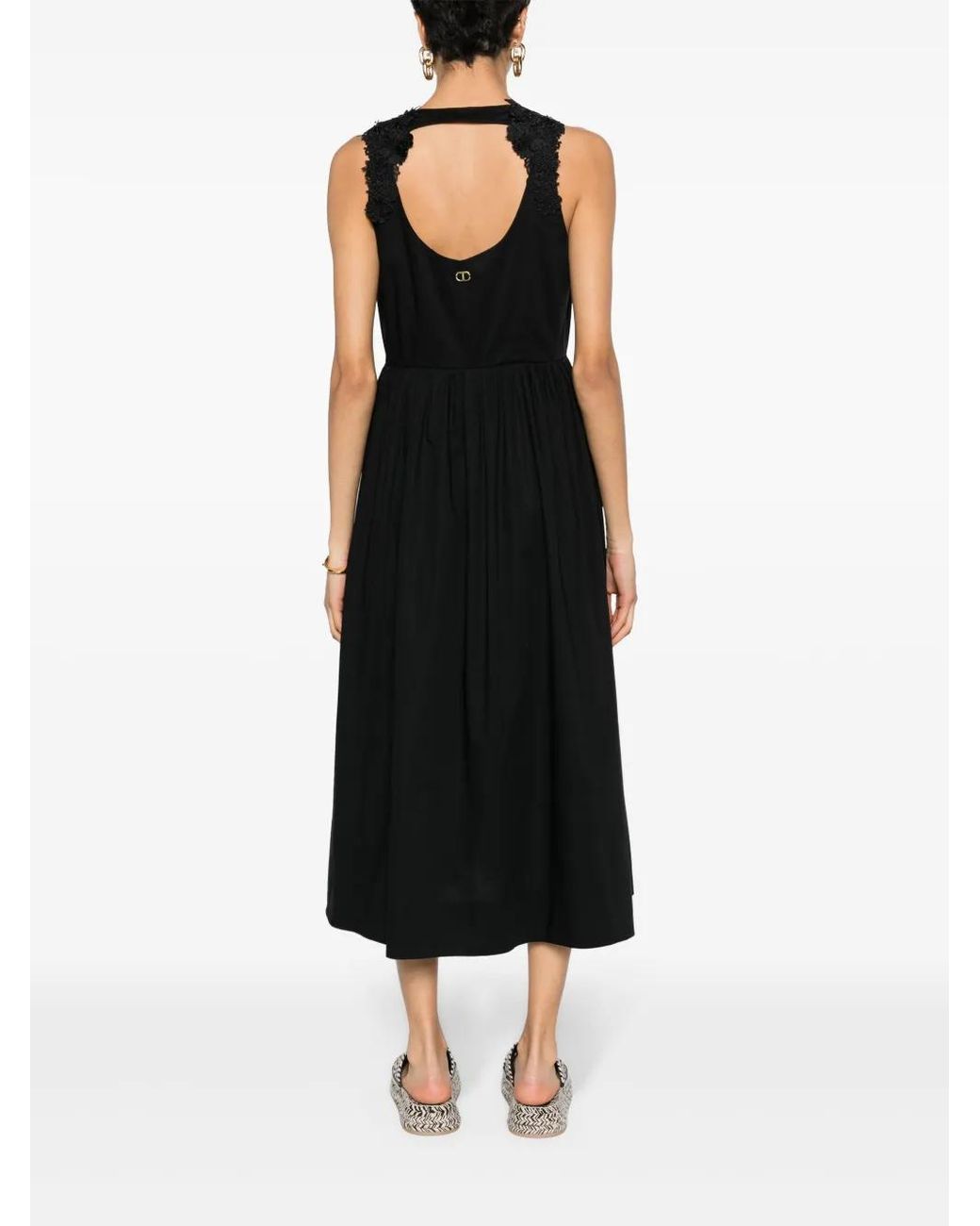 Twinset Black Floral-Lace Cotton Midi Dress