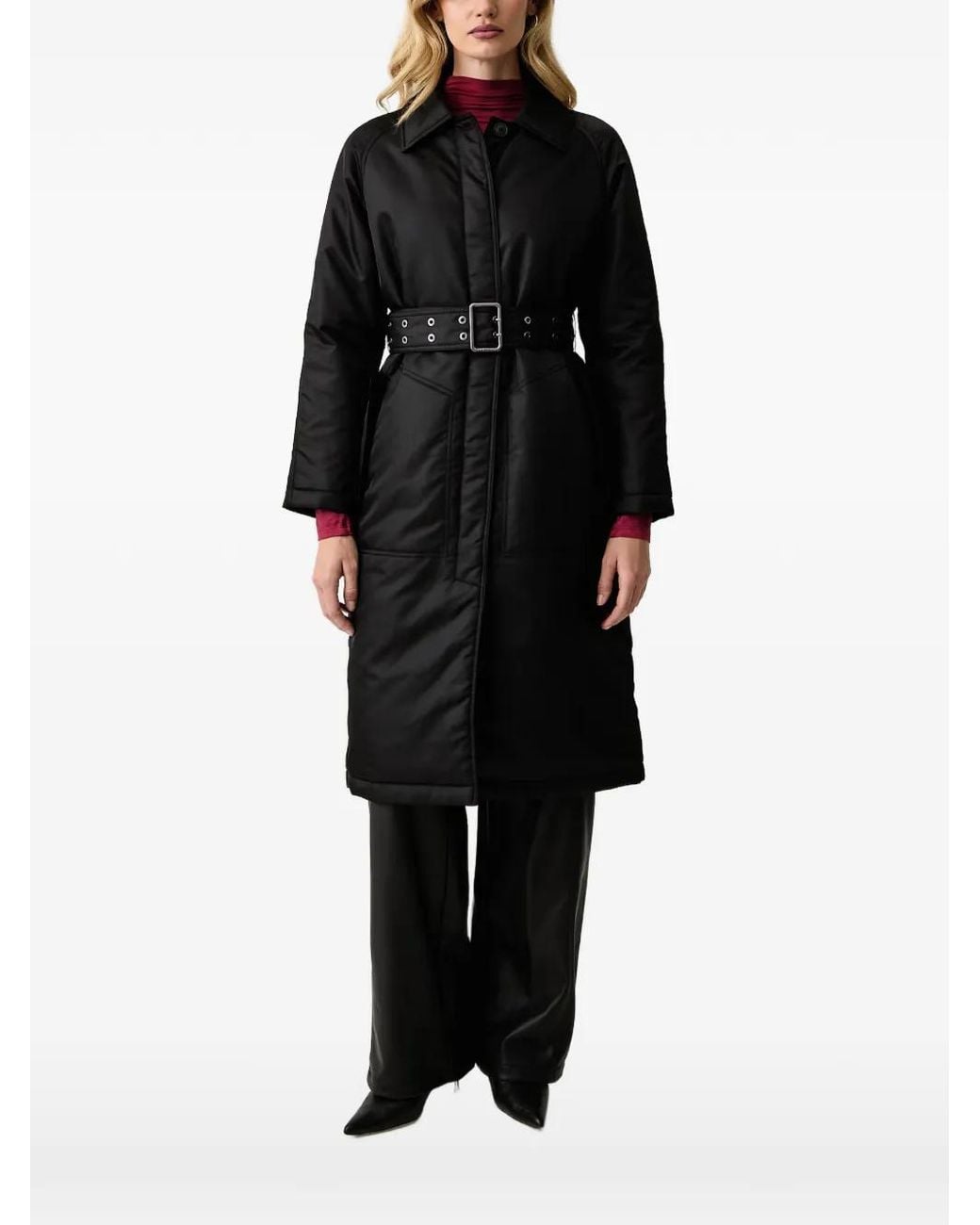 Trussardi Black Belted Logo-Patch Coat
