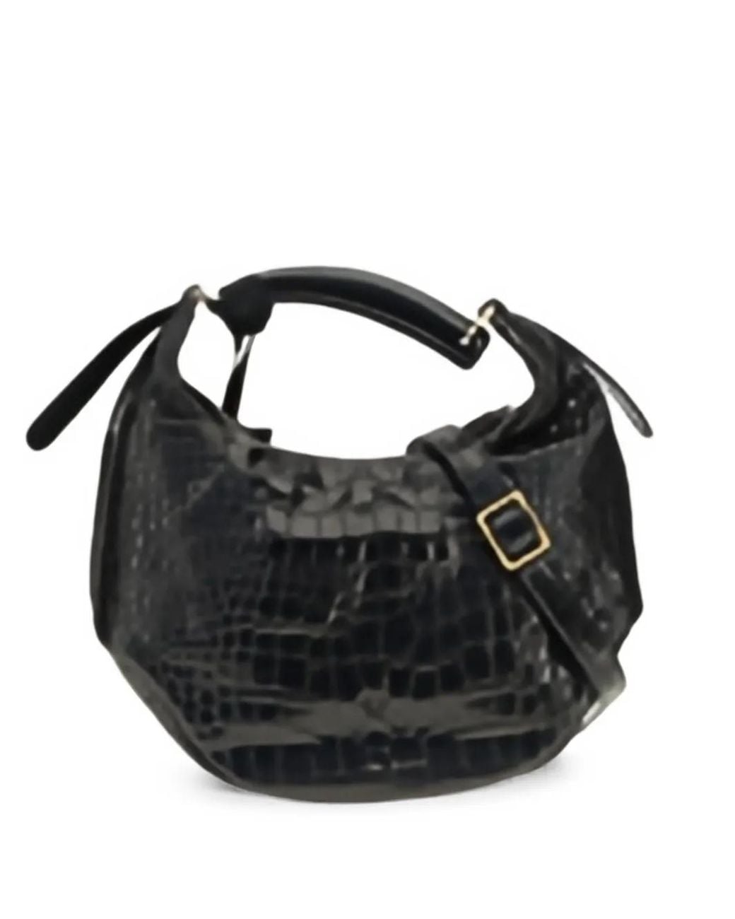 VISONA Black Bengala Croc-Effect Leather Shoulder Bag