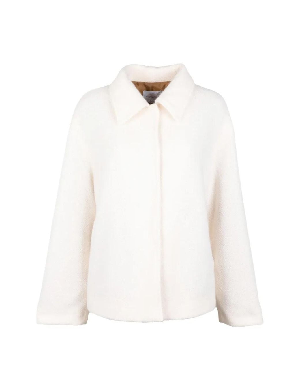 Vicario Cinque White Bouclé-Textured Collar Coat