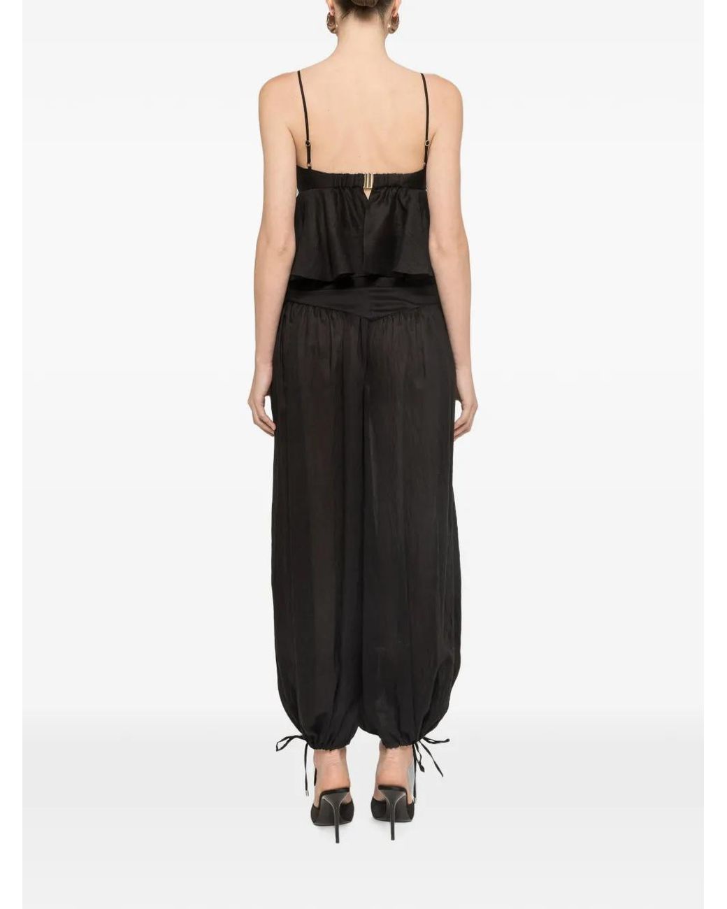 Nissa Black Ruffled Lyocell Crop Top