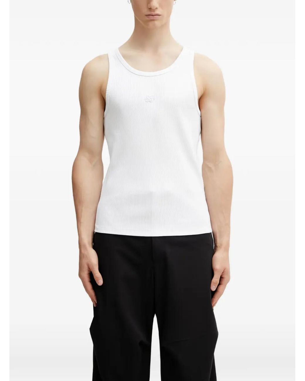 Filling Pieces White Ribbed-Knit Logo-Embroidered Vest for men
