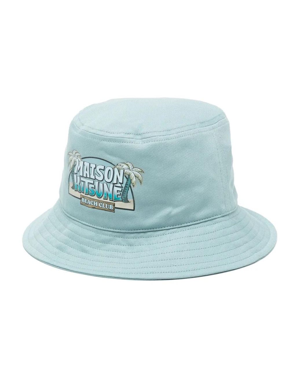 Maison Kitsuné Blue Logo-Print Cotton Bucket Hat for men