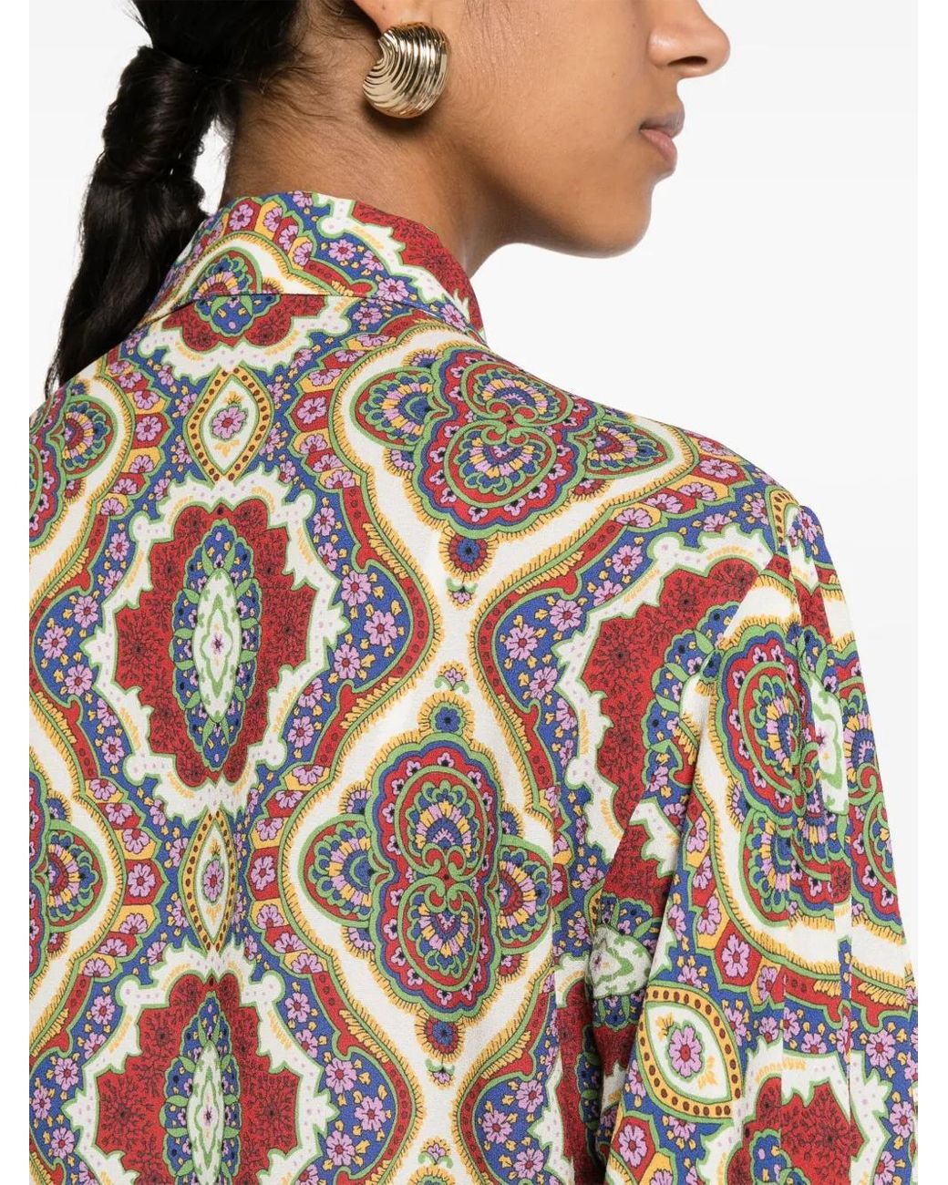 Etro Red Graphic-Print Cady Blouse