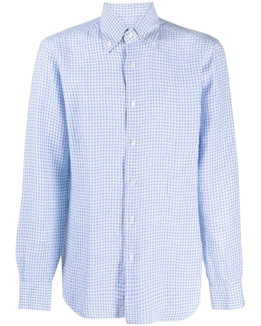 Barba Napoli Blue Gingham Check Pattern Shirt for men