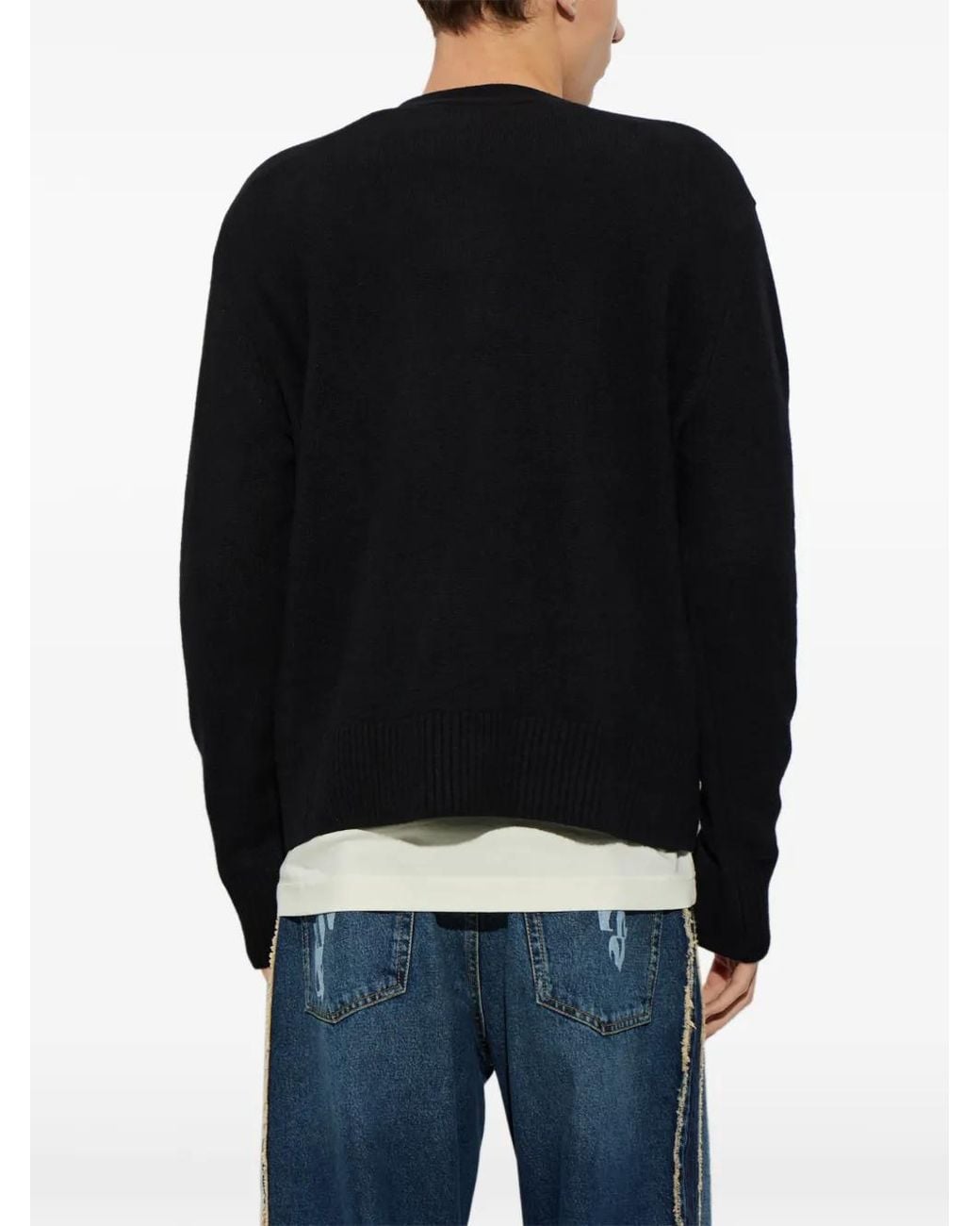 Palm Angels Black Logo-Patch Wool Cardigan for men