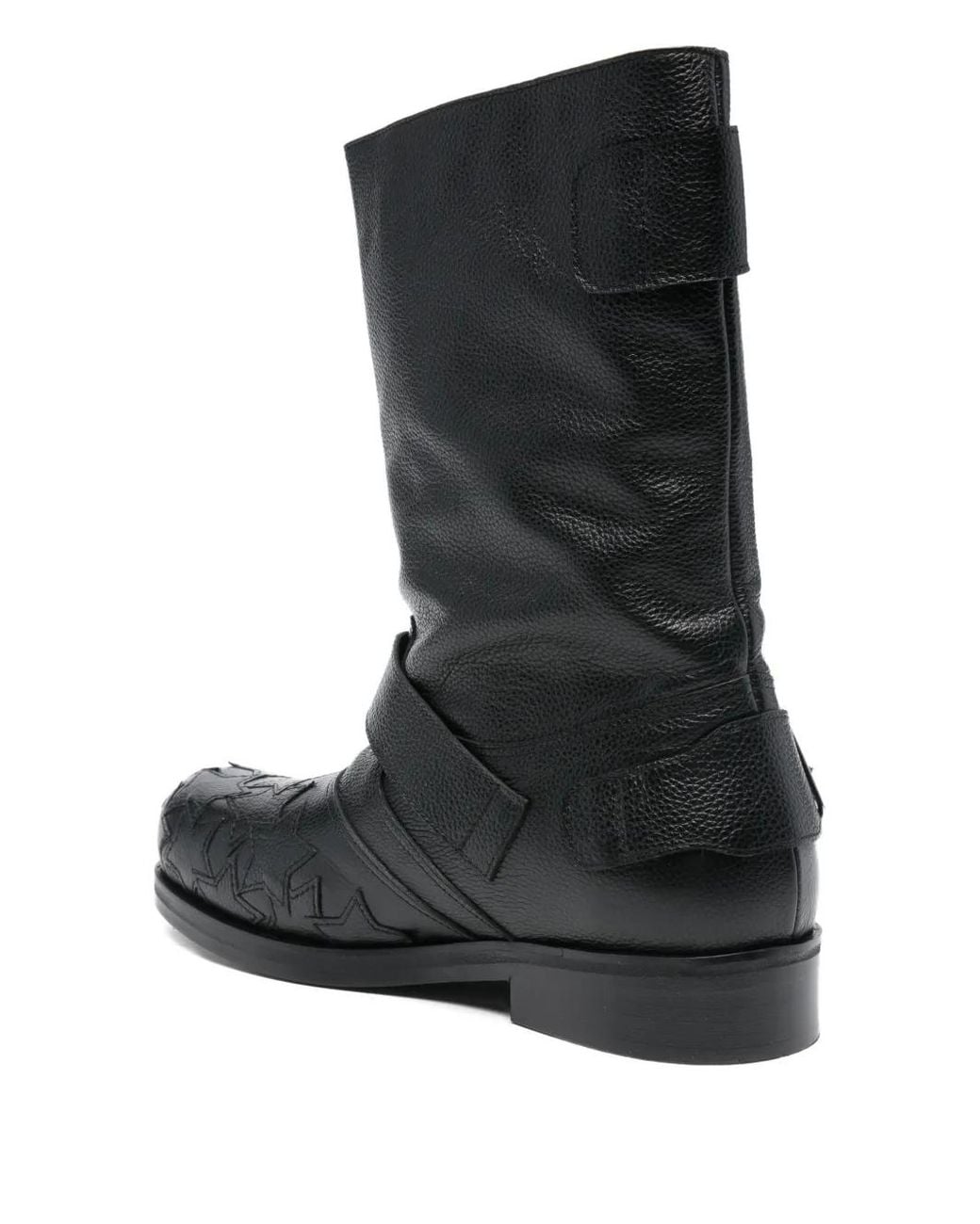 STEFAN COOKE Star Grainy Leather Biker Boots in Black for Men | Lyst