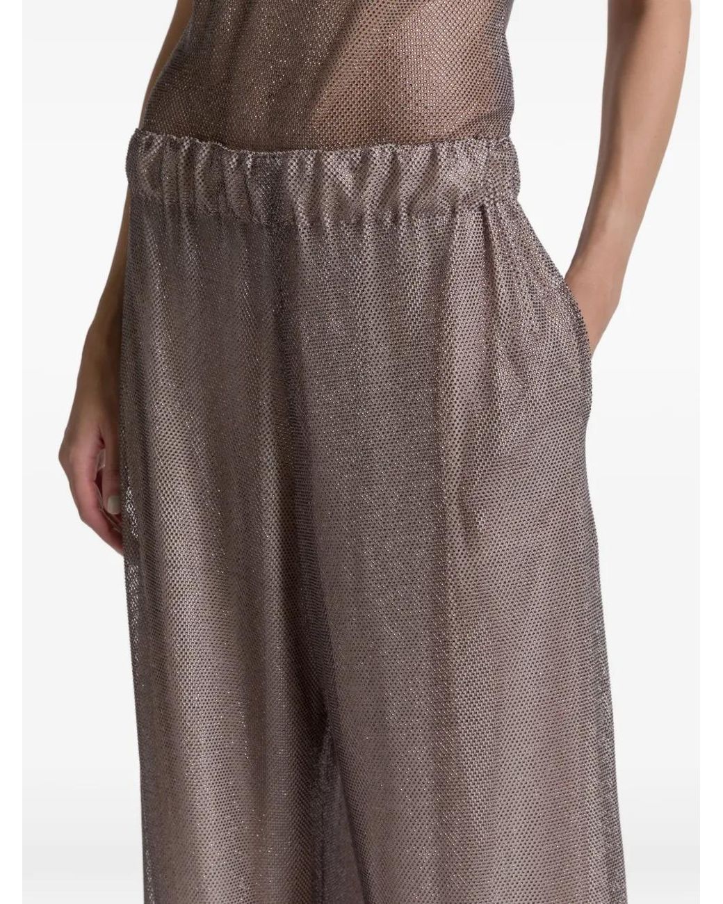 Alberta Ferretti Brown Wide Leg Crystals Net Trousers