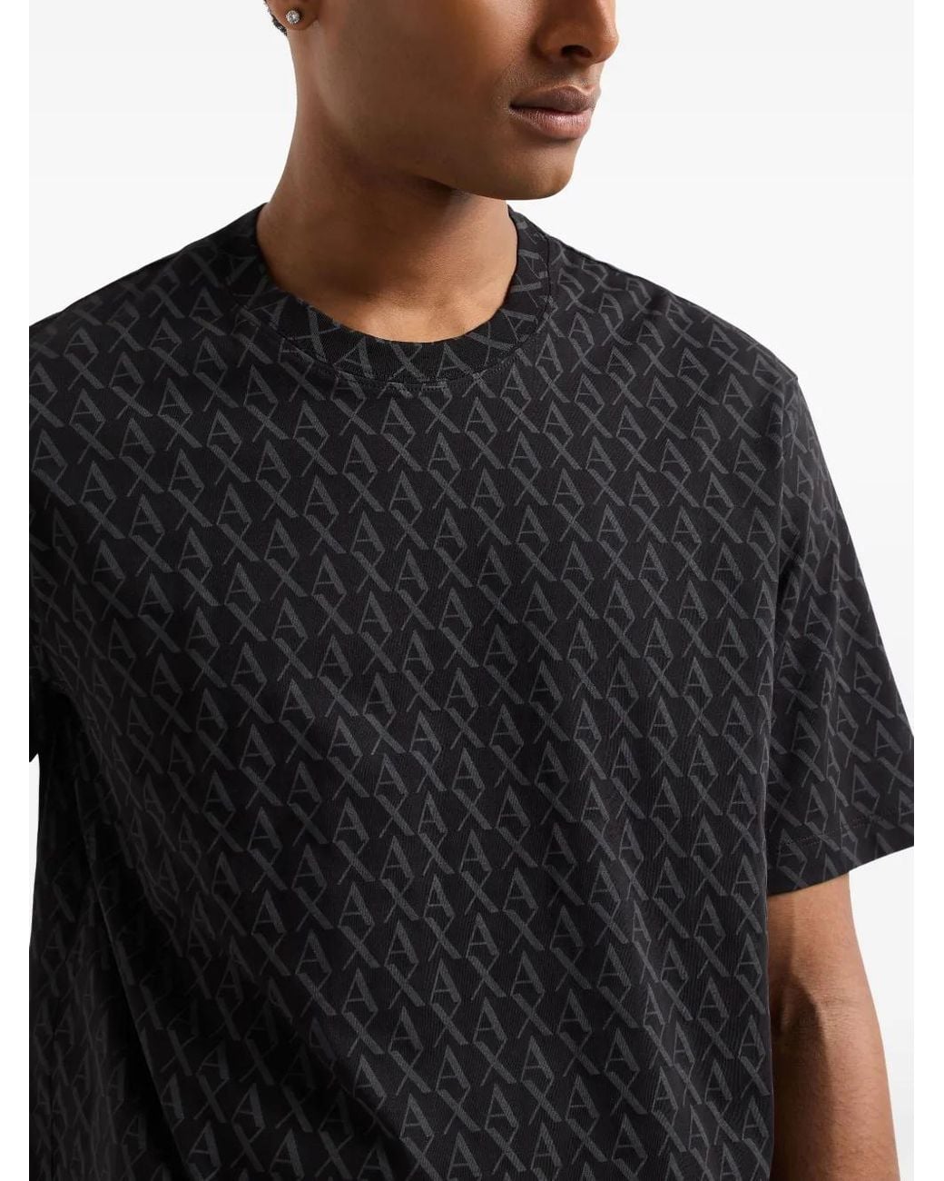 ARMANI EXCHANGE Black Monogram-Print T-Shirt for men