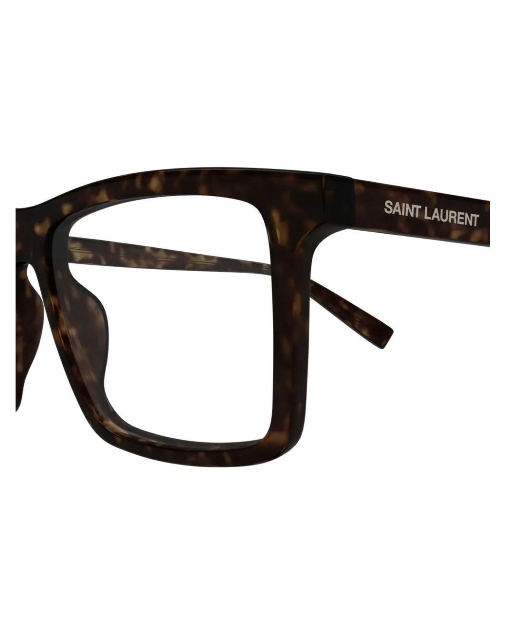 Saint Laurent Black Tortoiseshell-Effect Rectangle-Frame Glasses for men