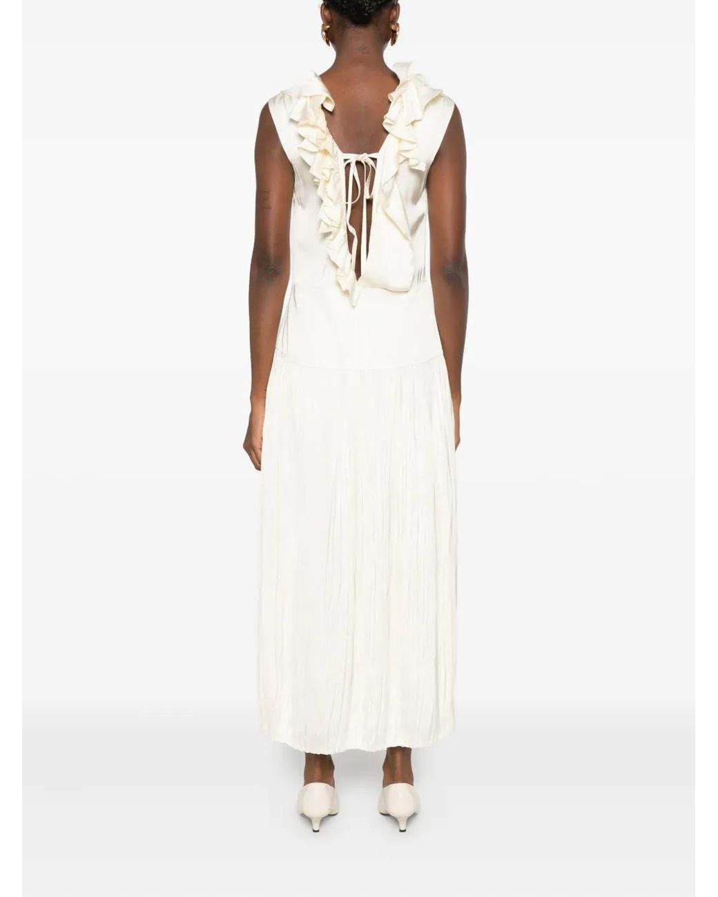 Jil Sander White Pleated Ruffled Dress