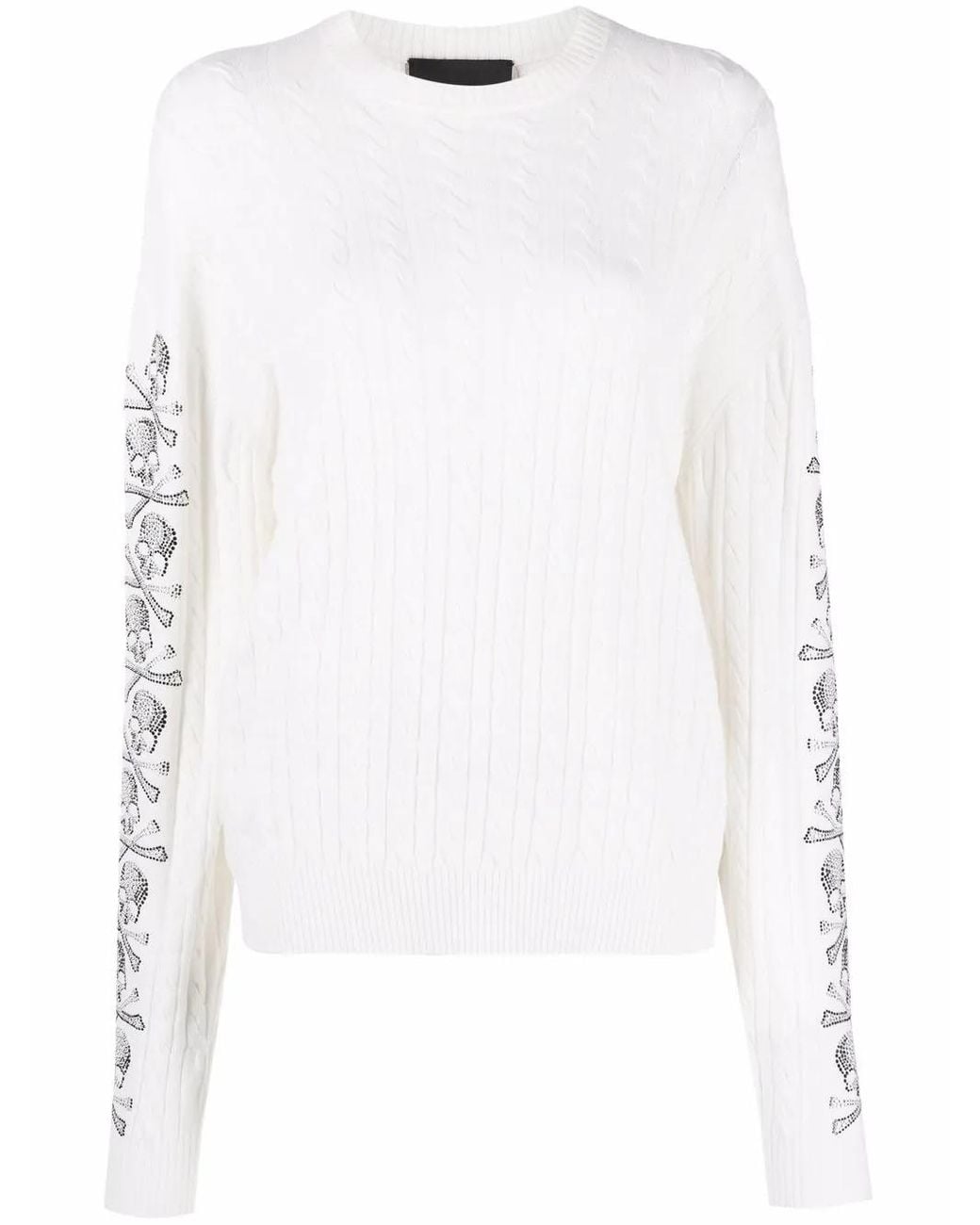Philipp Plein White Sequin Skull Pullover Jumper