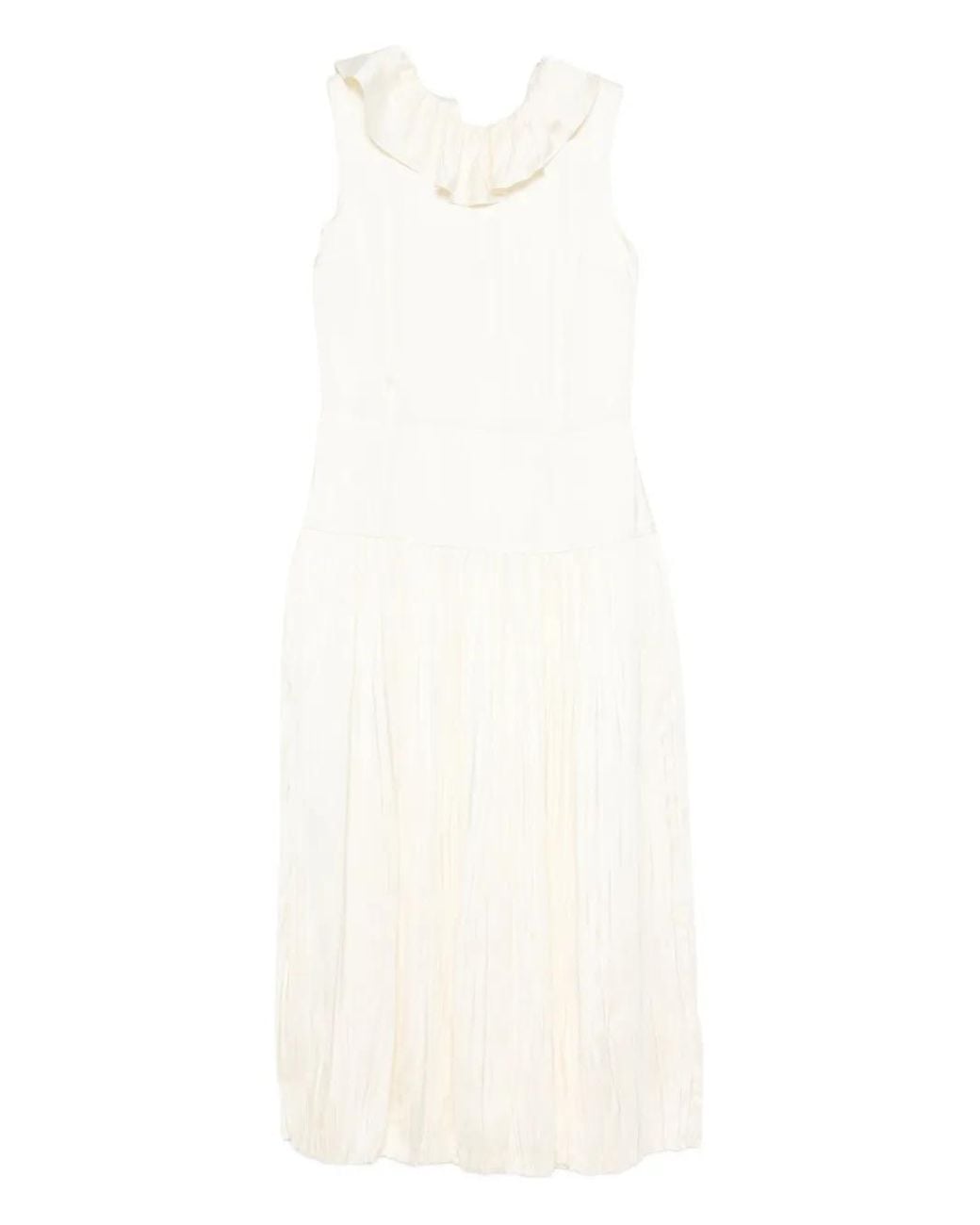 Jil Sander White Pleated Ruffled Dress