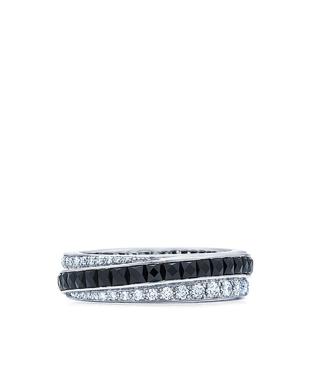 Fred Leighton Multicolor 18Kt Onyx And Diamond Diagonal Stripe Eternity Band Ring