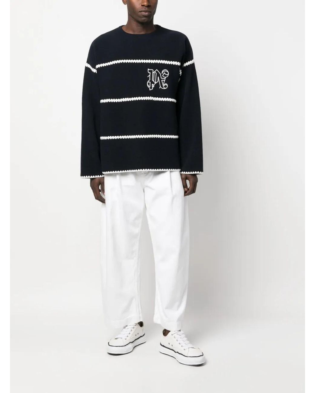 Palm Angels Blue Monogram Wool Sweater for men
