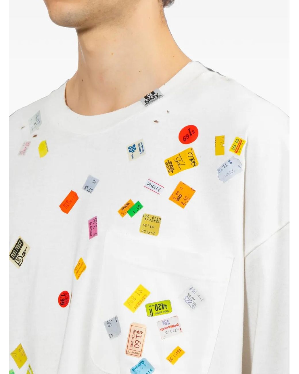 Maison Mihara Yasuhiro White Price-Tag Sticker-Printed T-Shirt for men