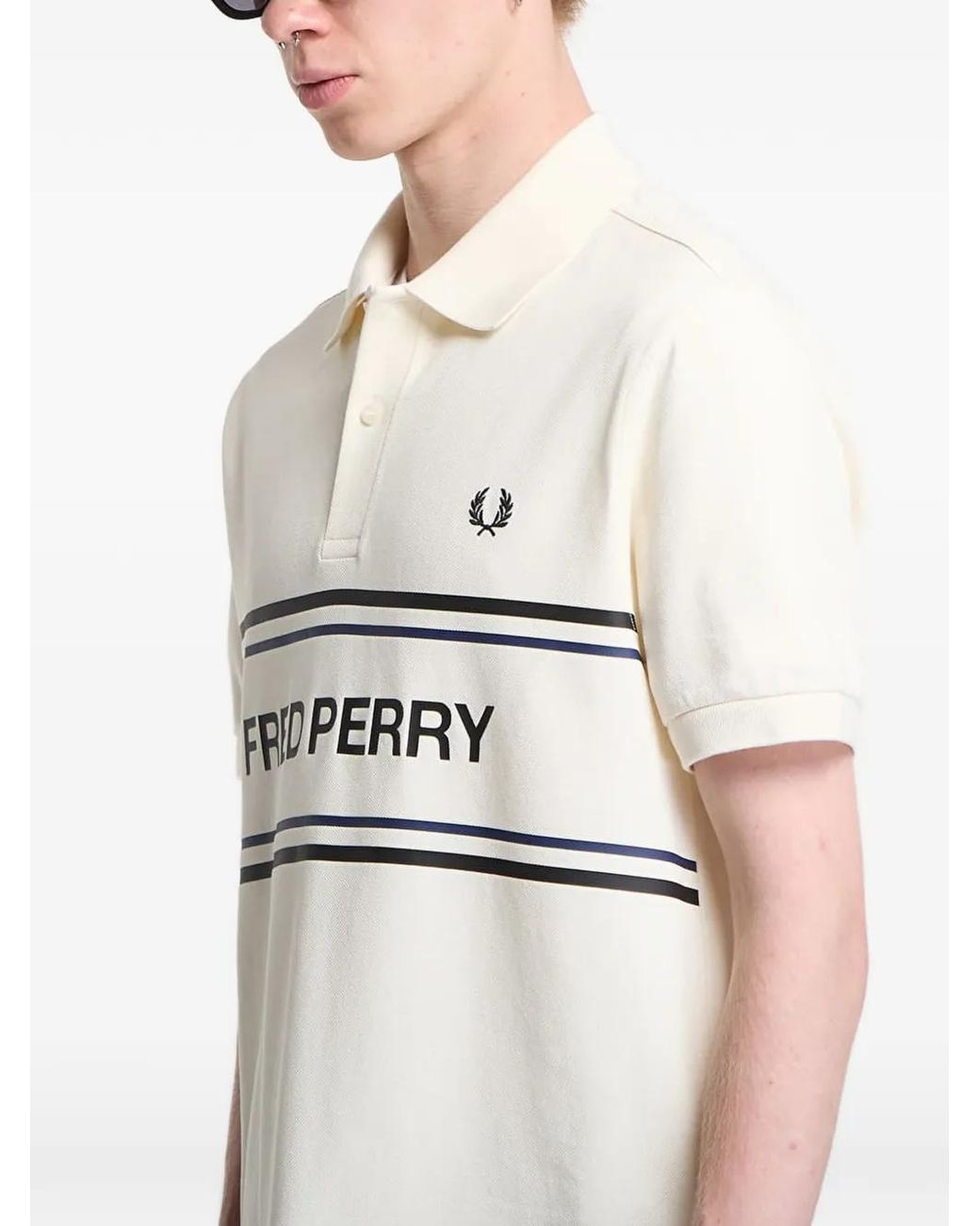 Fred Perry White Logo-Print Polo Shirt for men