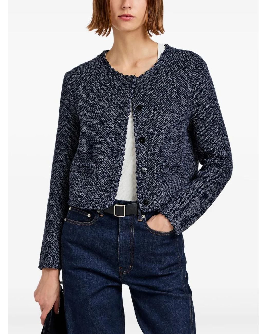 Proenza Schouler Blue Scallop-Hem Cropped Jacket