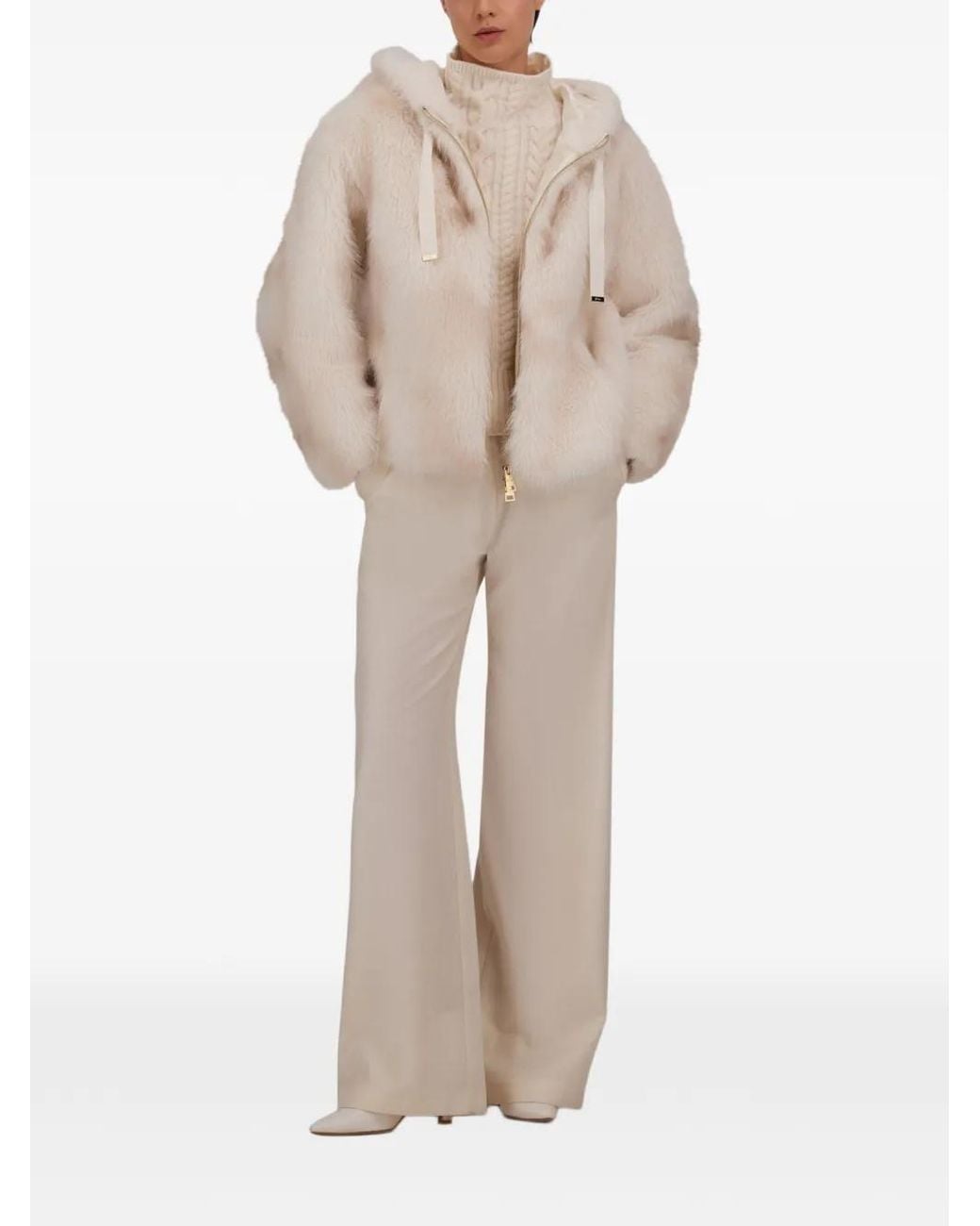 Herno White Lynx-Effect Faux-Fur Jacket