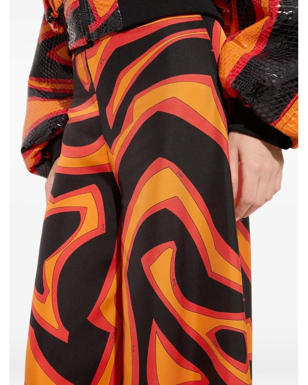 Emilio Pucci White Labirinto-Print Silk Palazzo Pants