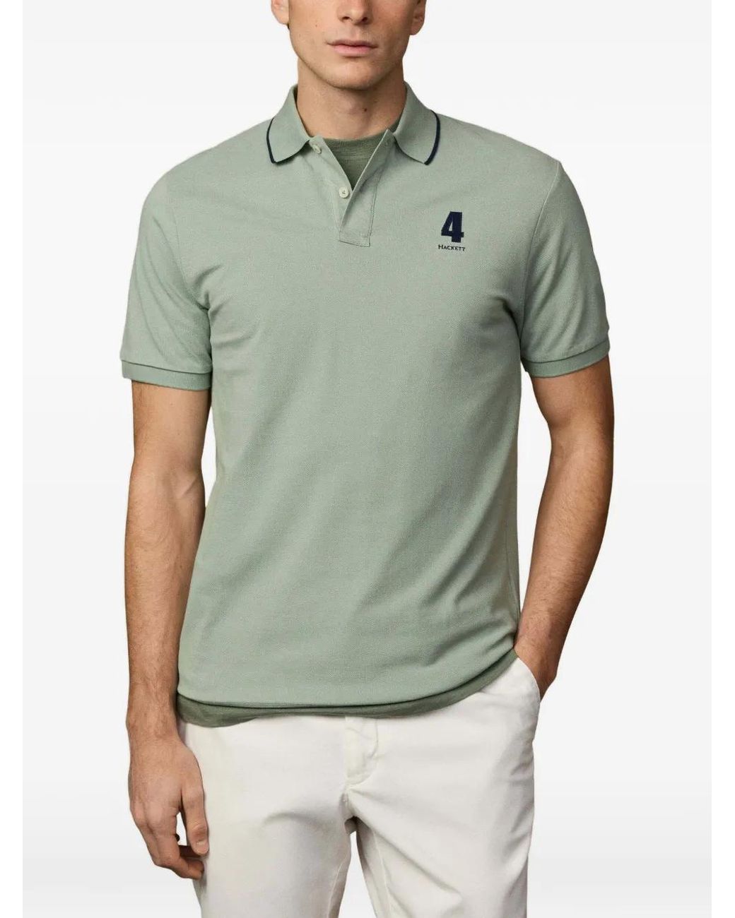 Hackett Green Tipped-Trim Logo-Print Polo Shirt for men
