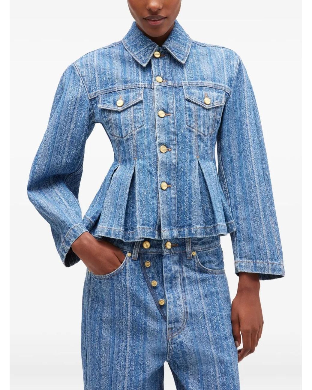 Ganni Blue Pleated Denim Jacket