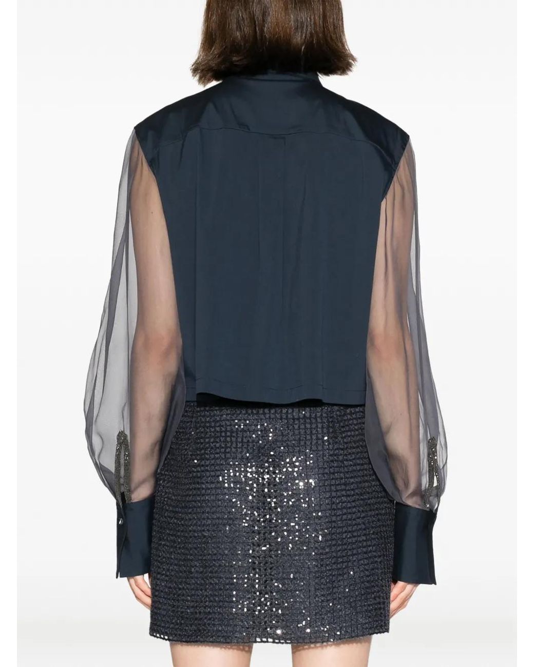 Brunello Cucinelli Blue Sheer-Sleeves Shirt