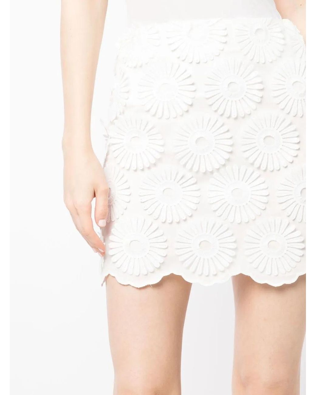 Elie Saab White Floral-Embroidered Miniskirt