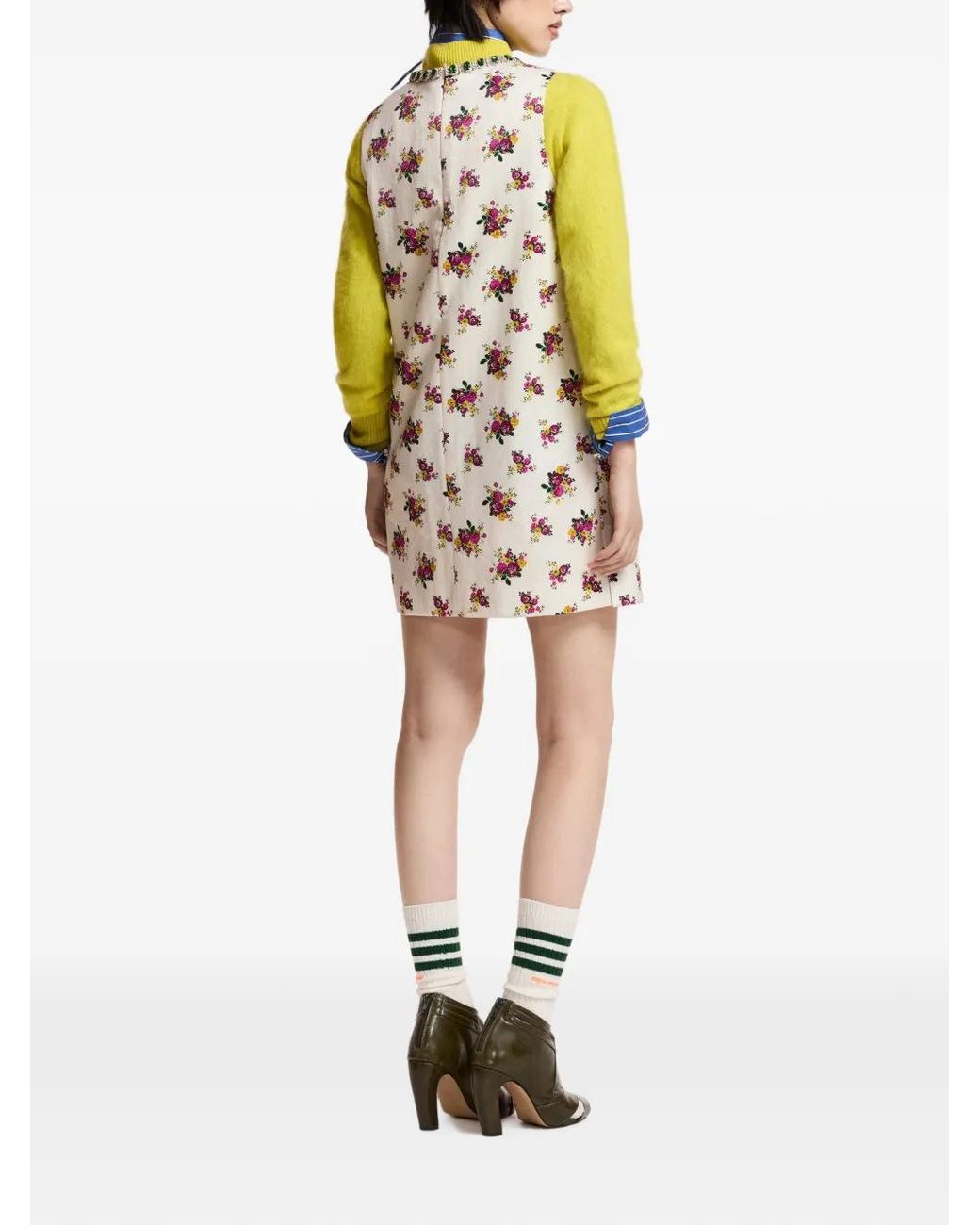Essentiel Antwerp White Floral-Print Embellished Mini Dress