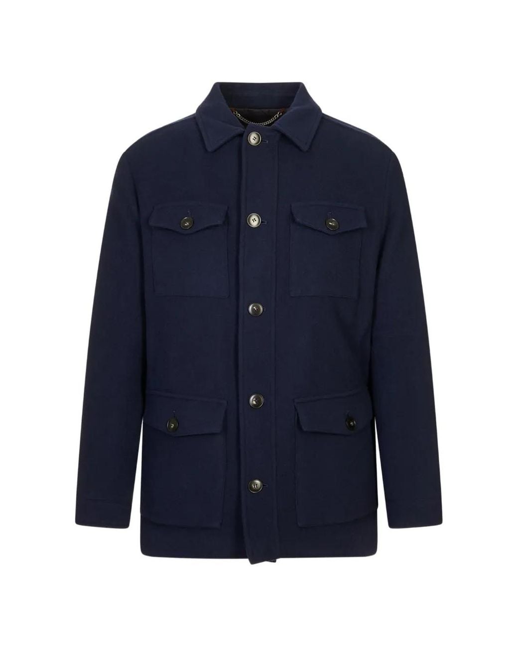 Canali Blue Button-Up Multi-Pocket Jacket for men