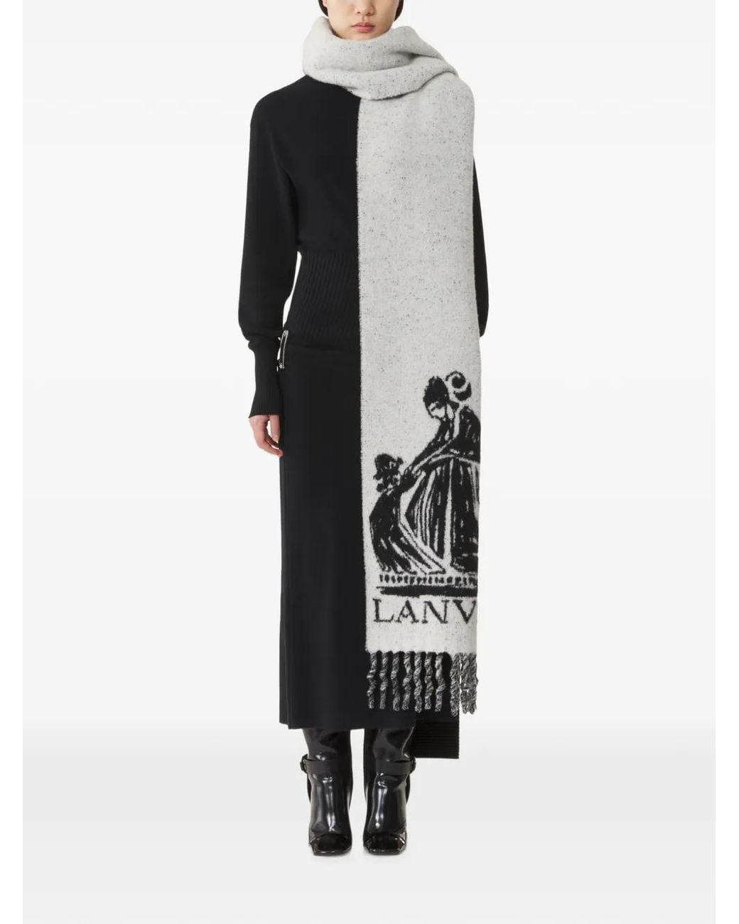 Lanvin White Mother And Child Wool Scarf