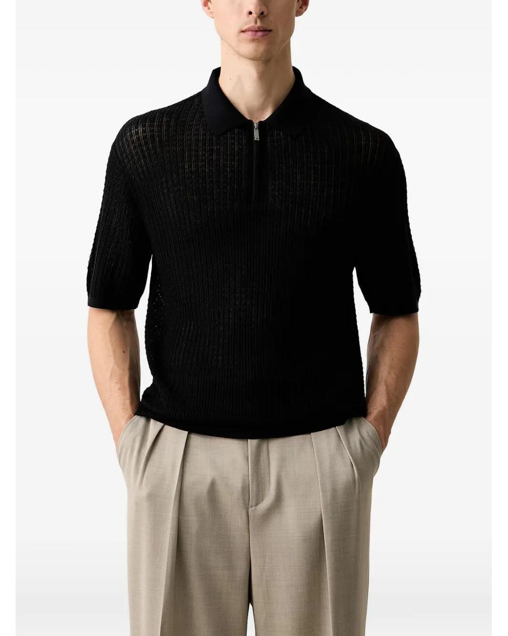 Emporio Armani Black Polo-Collar Sweater for men