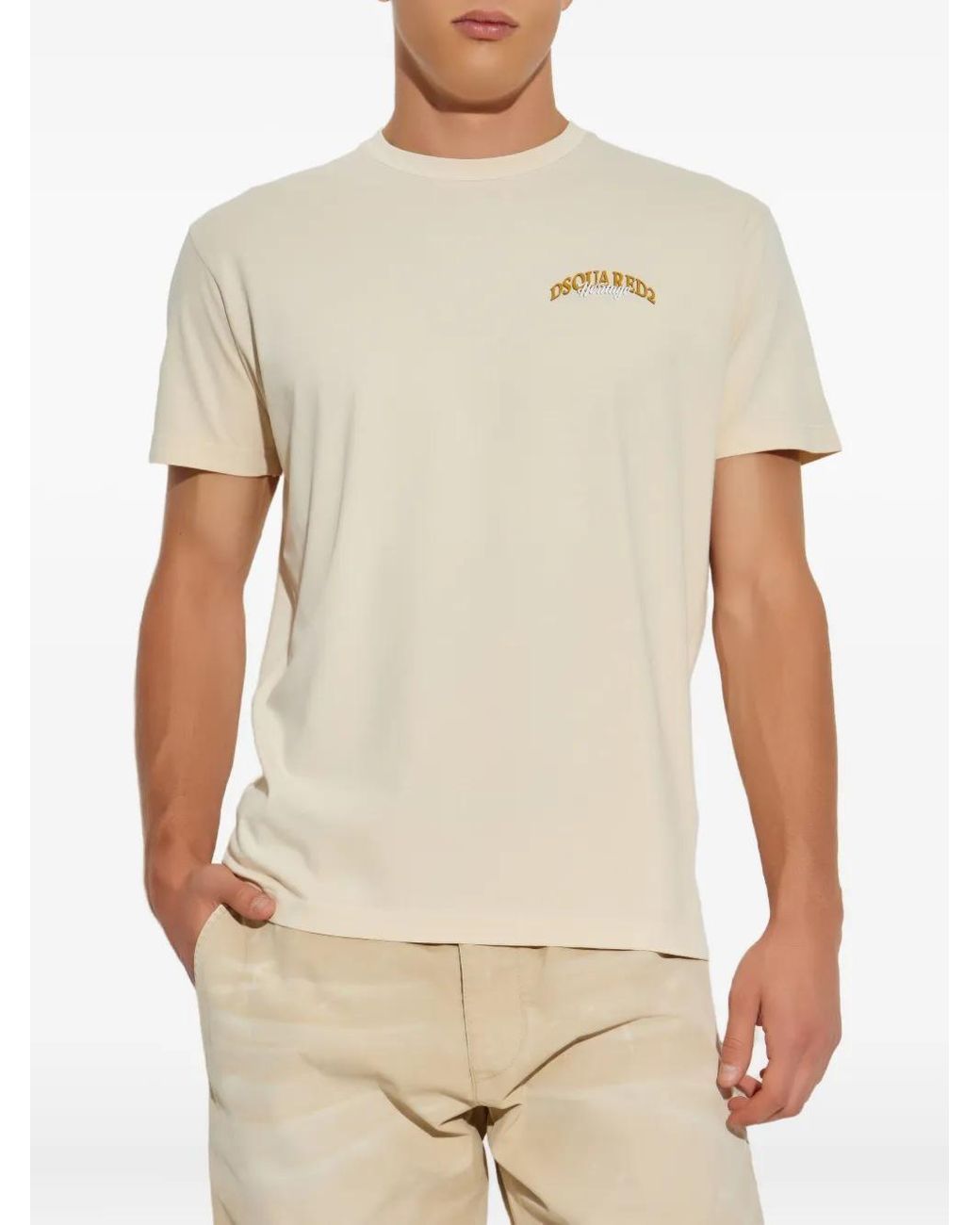 DSquared² Natural T-Shirt En Coton À Logo Brodé for men