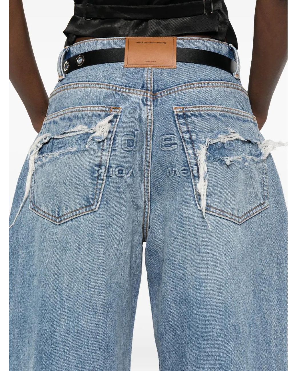 Alexander Wang Blue Distressed Logo Blow Up Jeans