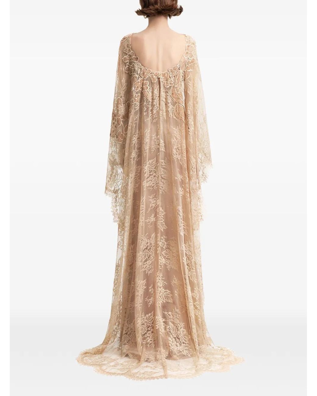 Gemy Maalouf Natural Embroidered Lace Gown