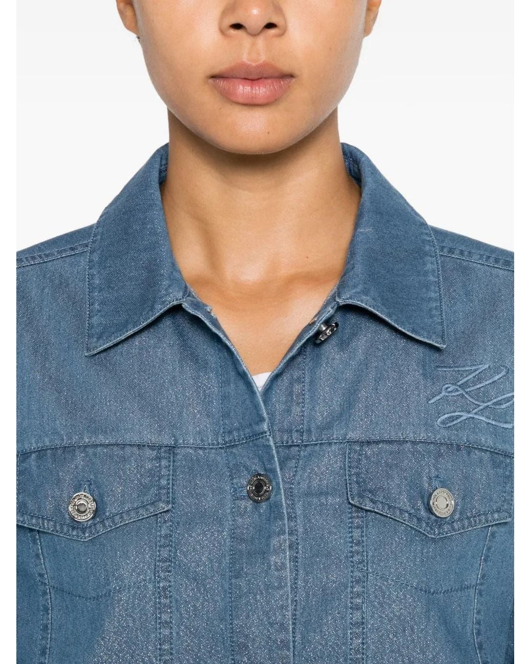Karl Lagerfeld Blue Logo-Embroidered Lightweight Denim Jacket