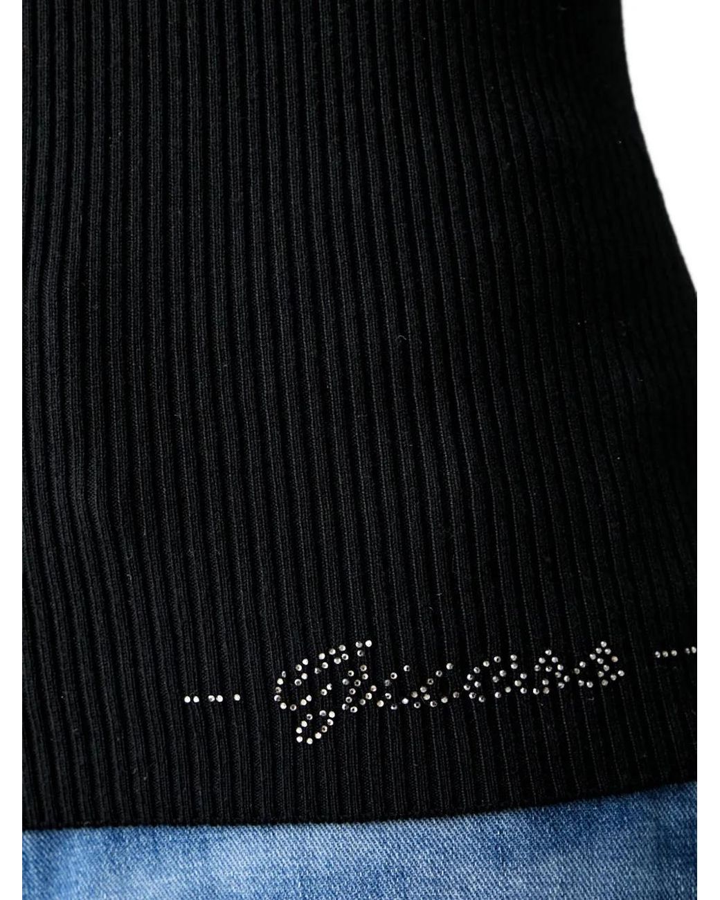 Guess Black Ellie Ribbed-Knit Button-Cuff Sweater