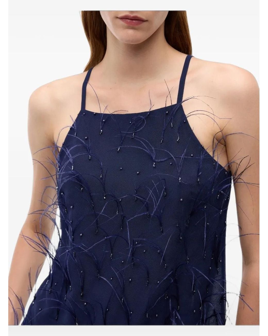 Pinko Blue Fluid Top With Feather Detailing