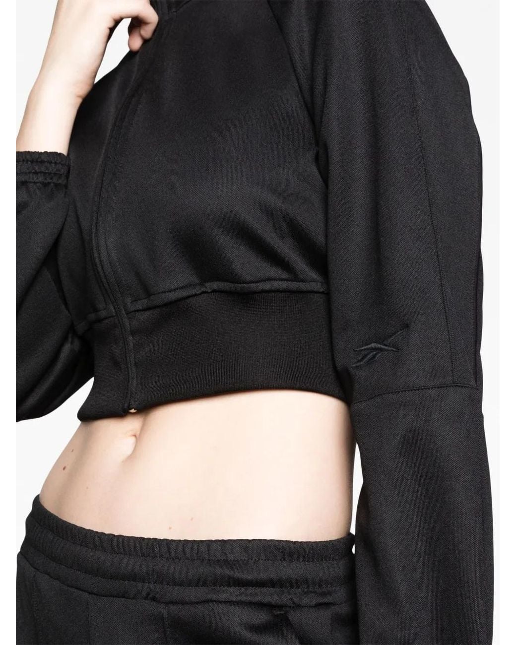 Reebok Black Logo-Embroidered Cropped Track Jacket