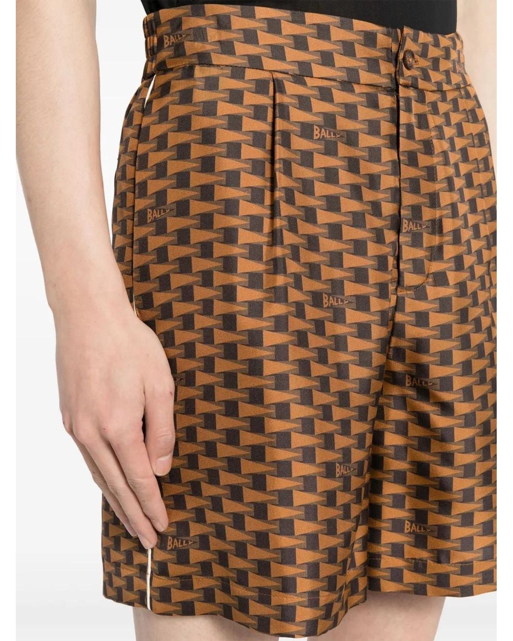 Bally Brown Pennant-Print Silk Shorts for men