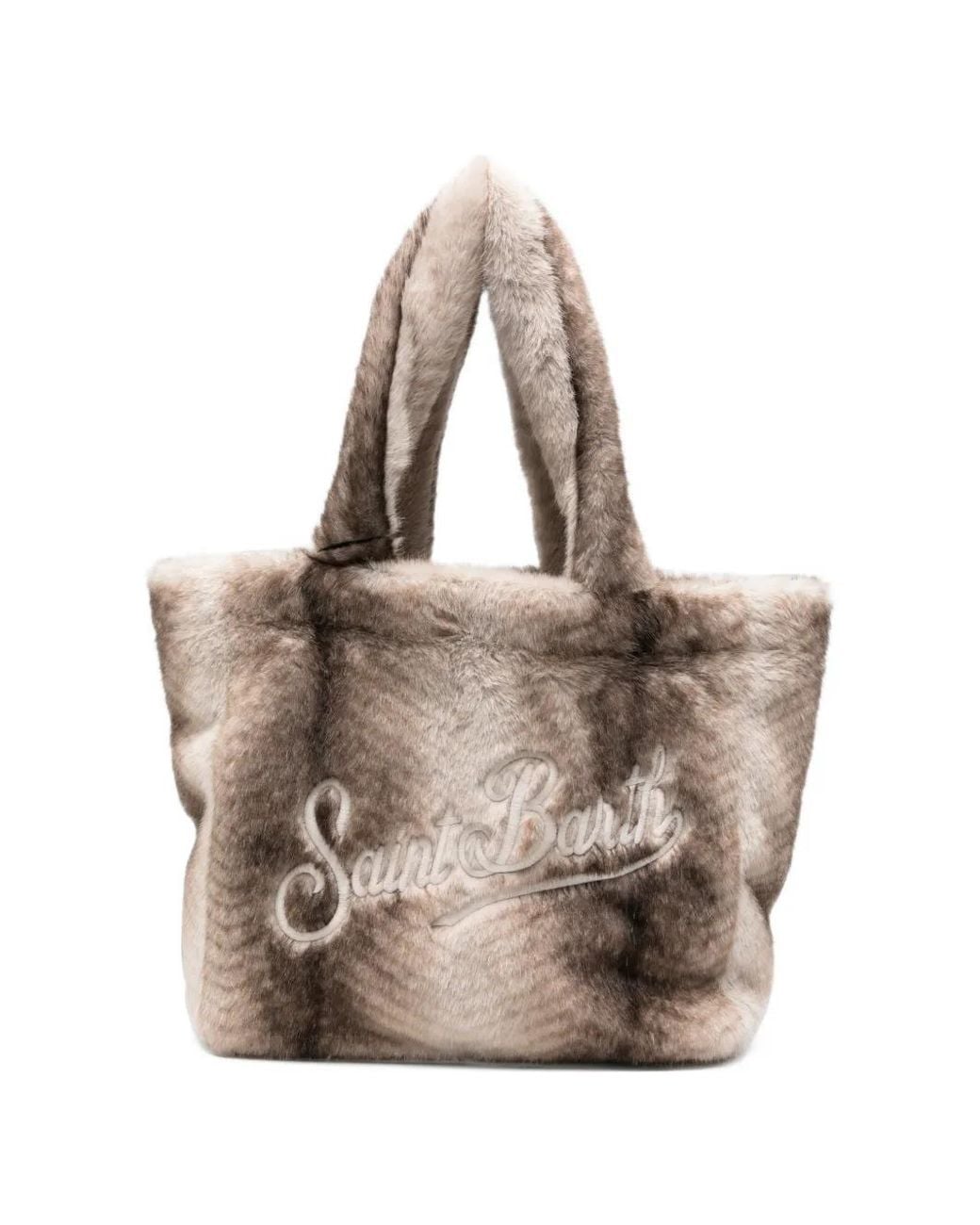 Mc2 Saint Barth Natural Vanity Faux-Fur Logo-Embroidered Tote Bag