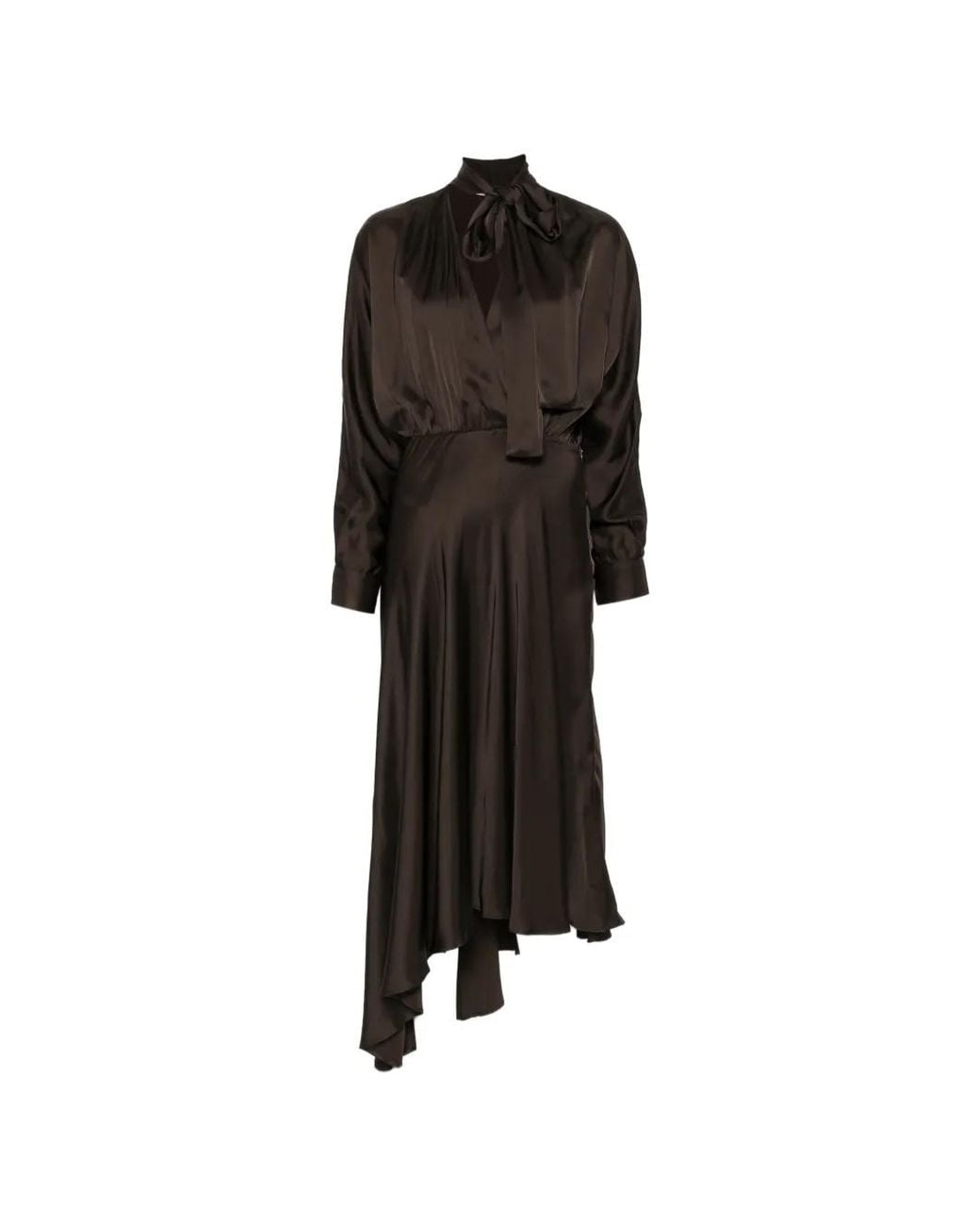 Maje Black Tie-Neck Asymmetric Midi Dress