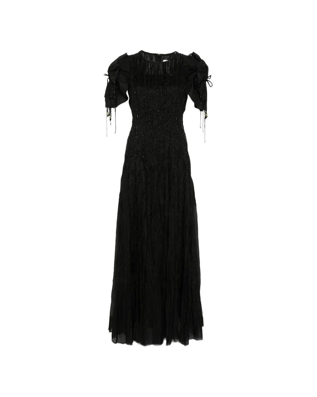 Aje. Black Hazel Embellished Pleated Maxi Dress