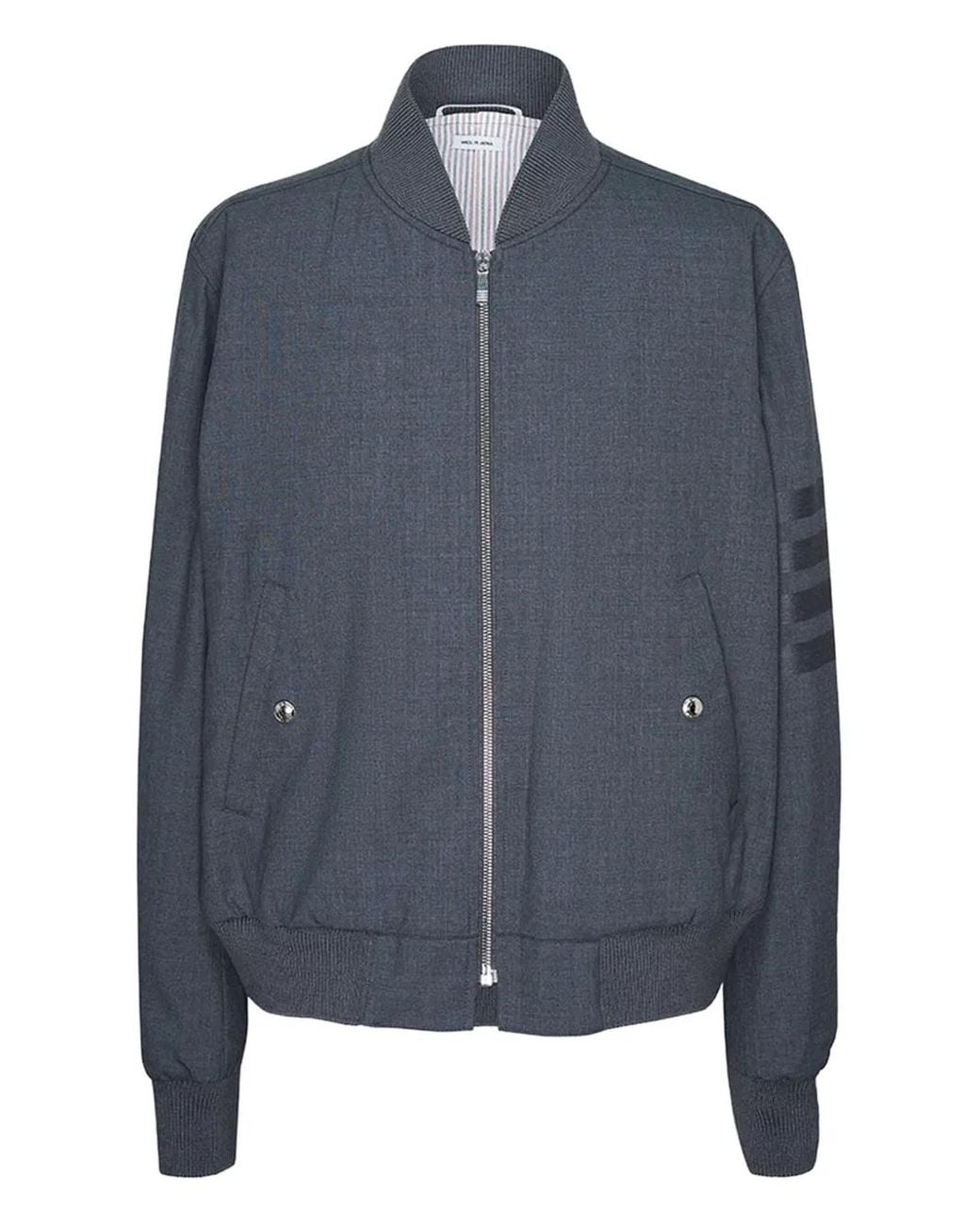 Thom Browne Gray Plain Weave 4-Bar Knit Rib Blouson Jacket for men