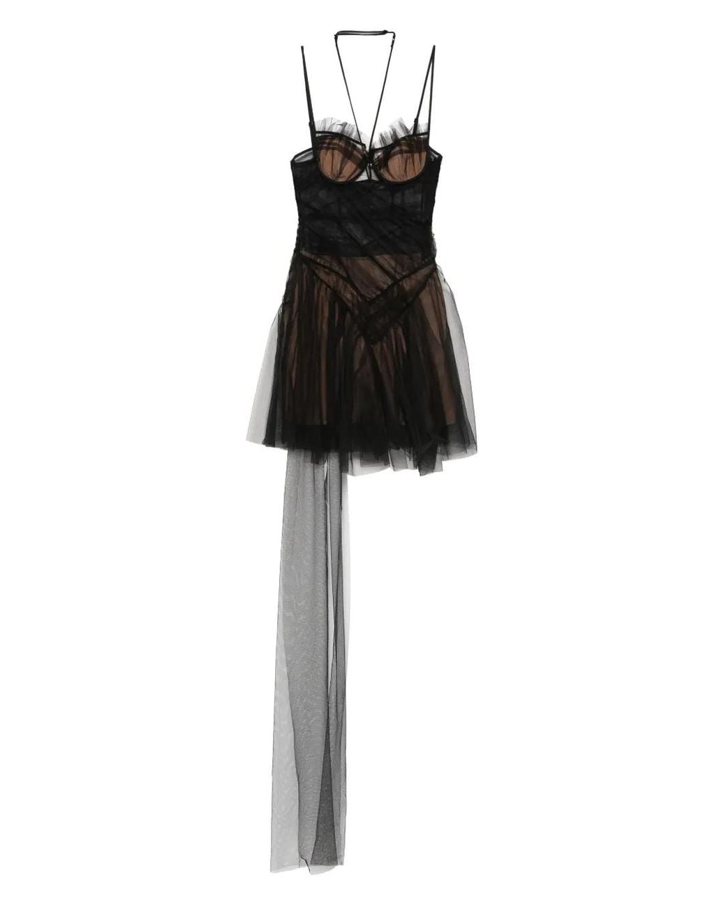 Nensi Dojaka Black Strap-Detail Tulle Mini Dress