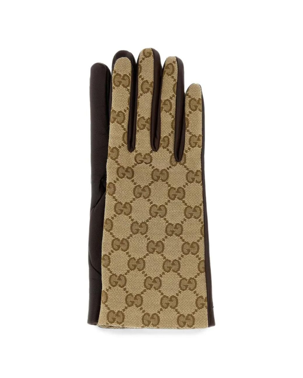 Gucci Natural Gg-Pattern Panelled Gloves