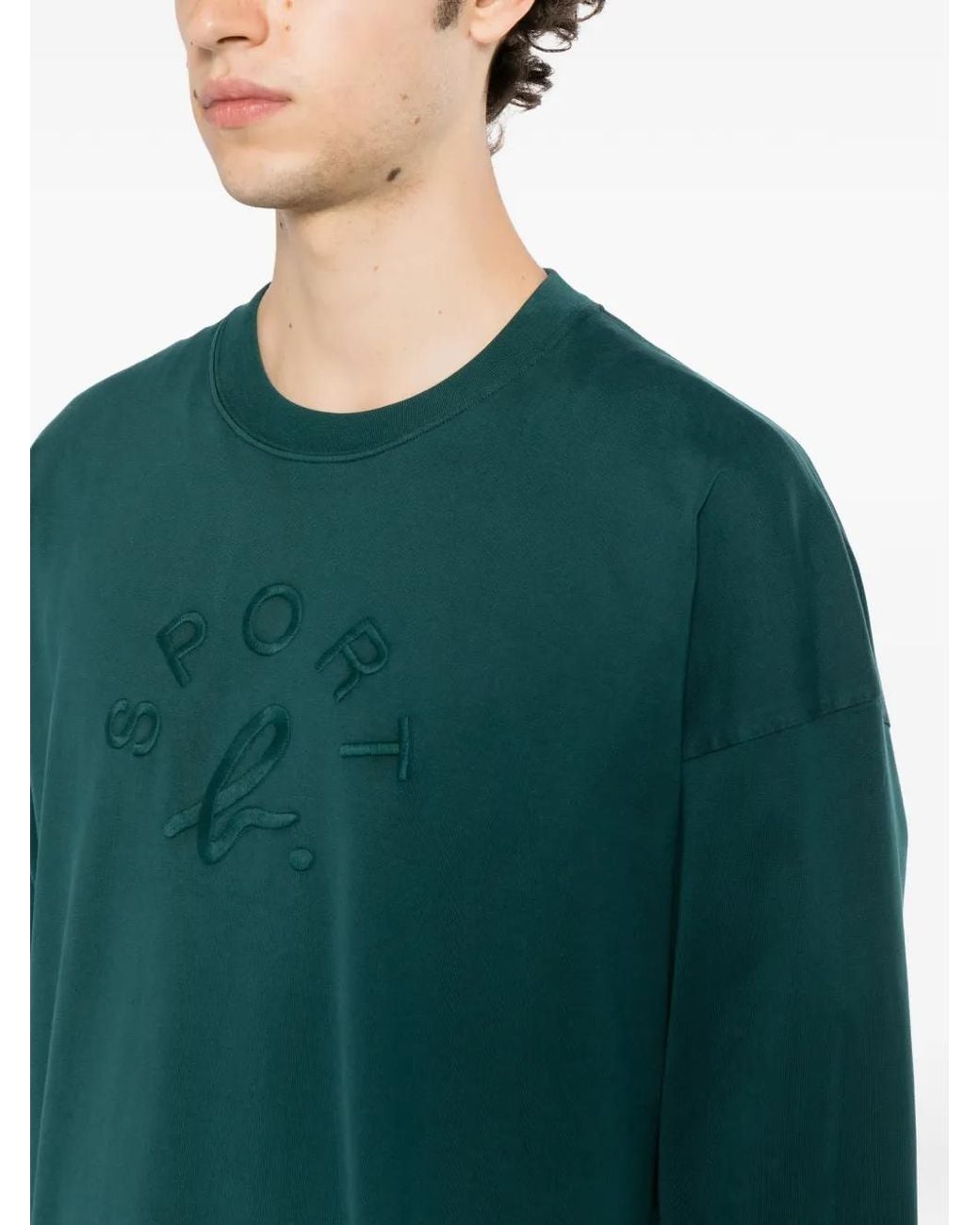 SPORT b. by agnès b. Green Logo-Embroidered Long-Sleeve T-Shirt for men
